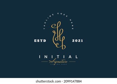 Elegant HB Initial Letter Logo Design in Vintage Handwriting Style. HB Signature Logo or Symbol for Wedding, Fashion, Jewelry, Boutique, Botanical, Floral and Business Identity