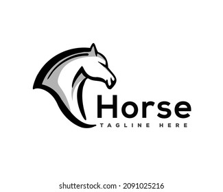 elegant head horse side view line art logo design template illustration