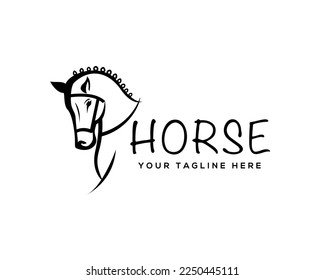 elegant head horse stallion farm drawn art logo symbol design template illustration inspiration