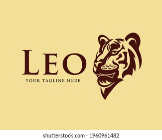 elegant head leo lion art logo design template vector illustration