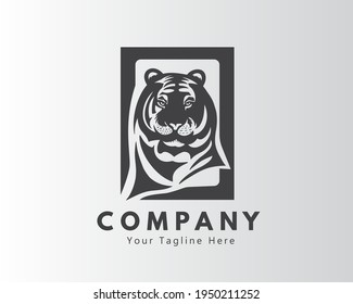 elegant head tiger square frame logo symbol design illustration inspiration