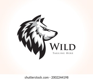 elegant head wolf drawing art logo design template illustration