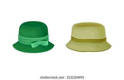 Elegant headgears set. Classic female felt hats vector illustration
