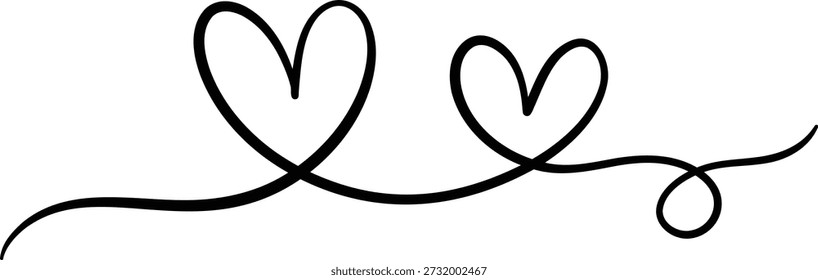 Elegante Anuncio de corazón, par de corazones dobles de San Valentín de Vector, Anuncio dibujado a mano minimalista o ornamento divisor