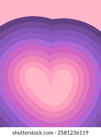 Elegant heart design with soft pink and purple gradient concentric layers. Perfect for romantic visuals. Vector illustration.