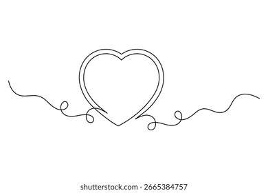 Elegante divisor de coração continua Single Line Art Vetor Design