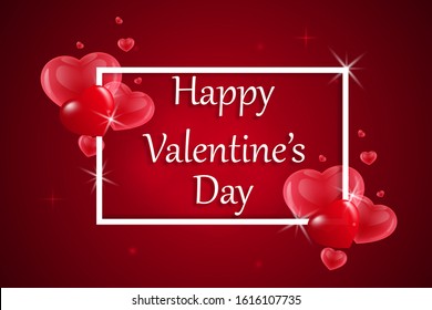 Elegant  heart shape shiny 3D hearts and Happy Valentines Day Text. heart shape abstract bokeh background for Valentine's Day