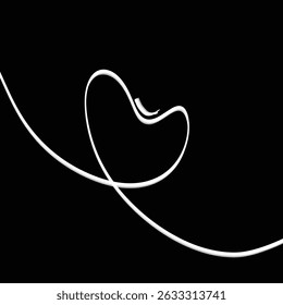Eleganter Herzform-Vektor mit einer glatten weißen Linie auf schwarzem Hintergrund. Minimalistisches romantisches Symbol für Liebe und Verbindung.