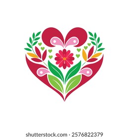 Elegant Heart Shaped Floral Vector Illustration  Design for Wedding and Valentine Projects on White Background