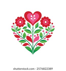 Elegant Heart Shaped Floral Vector Illustration  Design for Wedding and Valentine Projects on White Background