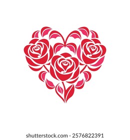 Elegant Heart Shaped Floral Vector Illustration  Design for Wedding and Valentine Projects on White Background