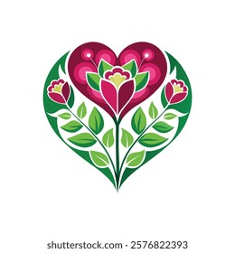 Elegant Heart Shaped Floral Vector Illustration  Design for Wedding and Valentine Projects on White Background