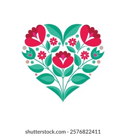 Elegant Heart Shaped Floral Vector Illustration  Design for Wedding and Valentine Projects on White Background