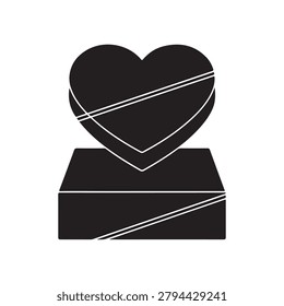 Elegant heart shaped gift box icon with ribbon for romantic occasions valentines surprise celebration
