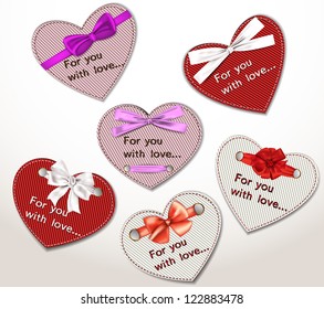 Elegant heart shaped textile cards with bows