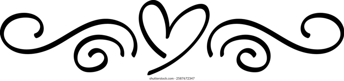 Elegant Heart and Swirl Divider Design Element Vector Illustration