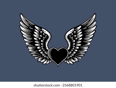 Elegant heart with wings in a creative design that celebrates love and freedom