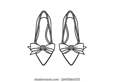 Elegant Heels Vector Line Art Illustration with Bow Detail for Creative Design Projects