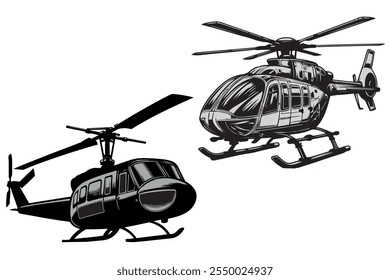 Elegantes Helikopter-Silhouettendesign, perfekt für Flieger und Grafikdesigner gleichermaßen.