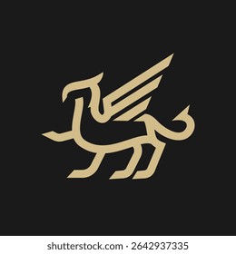 elegant heraldic creature griffin line icon logo vector design, modern gryphon logo pictogram design. Lion body with wings and bird head