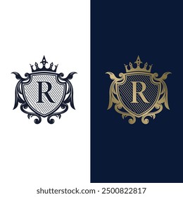 Elegant heraldic design featuring the letter R, perfect for branding and luxury projects