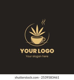 "Elegant Herbal Coffee Cup Logo with Leaf Design and Steam"

