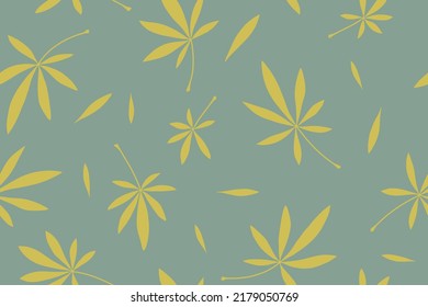 Elegantes hojas de hierbas. Patrón sin foco con cannabis. Algunas plantas verdes impecables. Algas medicinales