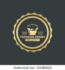 Elegant Herbs Logo Vector or Gold Herbs Label Vector Isolated. Designed to label 100% Natural premium Herbs products. Perfect for premium quality Herbs logos.