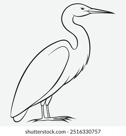 Elegante Heron Bird sentada en la línea detallada de arte de la obra maestra