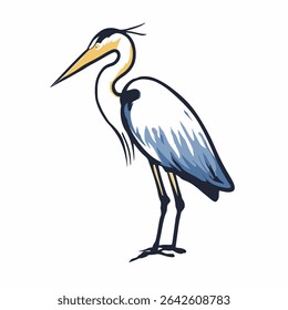Elegant heron poses artistically isolated beautifully digitally