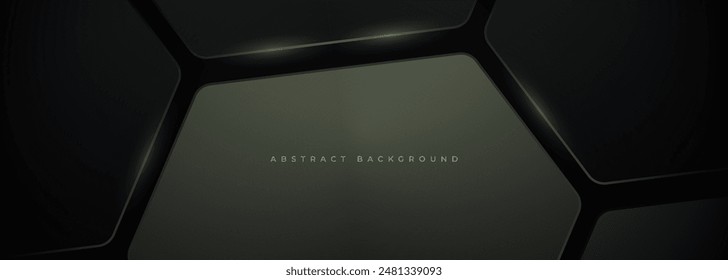 Elegant hexagon black and khaki colored honeycomb abstract background. Olive color wide vector illustration for banner, background, poster, wallpaper, card, landing page, header, brochure