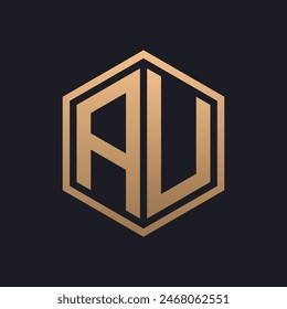 Elegant Hexagon Letter AU Logo Design. Initial Luxurious AU Logo Template