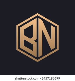 Elegant Hexagon Letter BN Logo Design. Initial Luxurious BN Logo Template