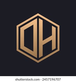 Elegant Hexagon Letter DH Logo Design. Initial Luxurious DH Logo Template