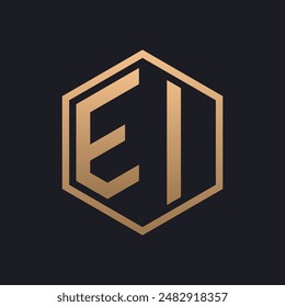 Elegant Hexagon Letter EI Logo Design. Initial Luxurious EI Logo Template