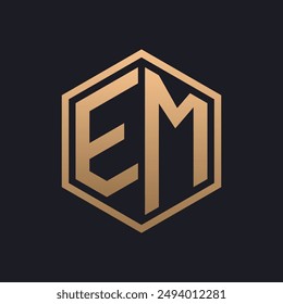 Elegant Hexagon Letter EM Logo Design. Initial Luxurious EM Logo Template