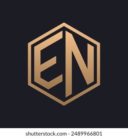 Elegant Hexagon Letter EN Logo Design. Initial Luxurious EN Logo Template