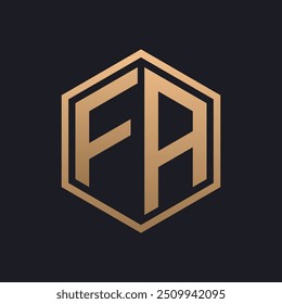 Elegante diseño de logotipo de letra FA hexagonal. Plantilla inicial de lujo del logotipo de FA