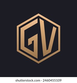 Elegant Hexagon Letter GV Logo Design. Initial Luxurious GV Logo Template