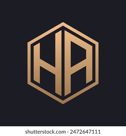 Elegant Hexagon Letter HA Logo Design. Initial Luxurious HA Logo Template