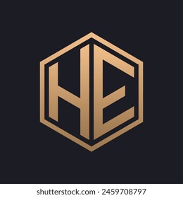 Elegant Hexagon Letter HE Logo Design. Initial Luxurious HE Logo Template