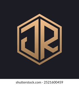 Elegant Hexagon Letter JR Logo Design. Initial Luxurious JR Logo Template