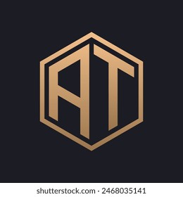 Elegant Hexagon Letter AT Logo Design. Initial Luxurious AT Logo Template