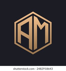 Elegant Hexagon Letter AM Logo Design. Initial Luxurious AM Logo Template