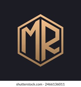 Elegant Hexagon Letter MR Logo Design. Initial Luxurious MR Logo Template