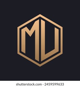 Elegant Hexagon Letter MU Logo Design. Initial Luxurious MU Logo Template