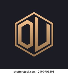 Elegant Hexagon Letter OU Logo Design. Initial Luxurious OU Logo Template