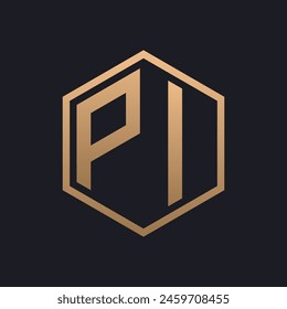 Elegant Hexagon Letter PI Logo Design. Initial Luxurious PI Logo Template