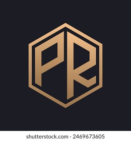 Elegant Hexagon Letter PR Logo Design. Initial Luxurious PR Logo Template