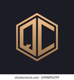 Elegant Hexagon Letter QC Logo Design. Initial Luxurious QC Logo Template